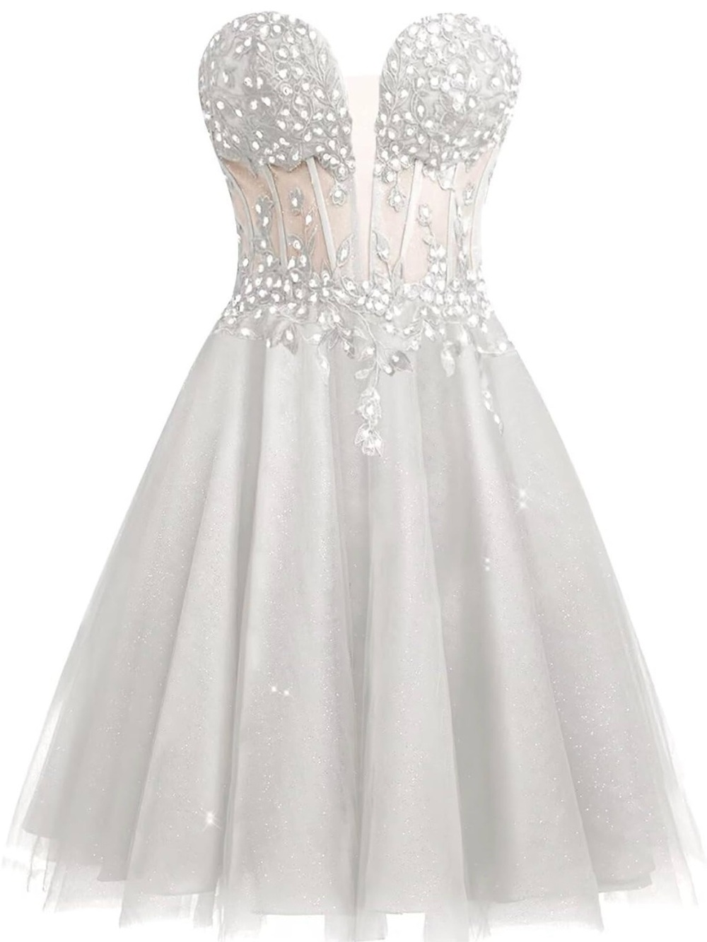 Brand New White Sparkle Tulle Party Dress  Embellished Bodice Prom Graduation